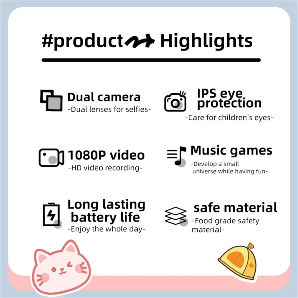 Photos - Other Toys HD 1080P 96MPT Digital Camera Rechargeable Cameras with 8x Zoom Compact Children'S Space Cat Cartoon Camera,Blue