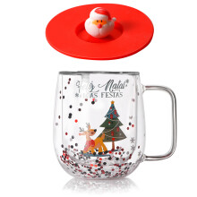 Holiday Seasonal Coffee Mugs Insulated Glass Cup for Coffee-Red