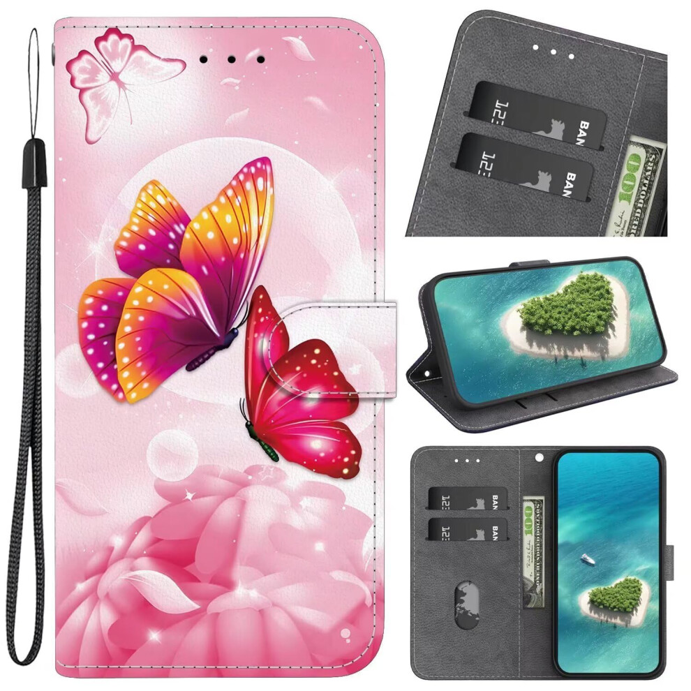 Wallet Case For Galaxy A05s Pu Leather Magnetic Closure Card Slots Wrist Strap Flip Cover Butterfly Pink 9323874359861