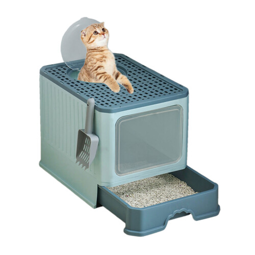Cats Litter Pans Plastic Rabbit Litter Box Easy Cleaning-Green