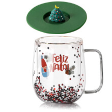 Durable Double Wall Insulated Glass Cup with Christmas-Green