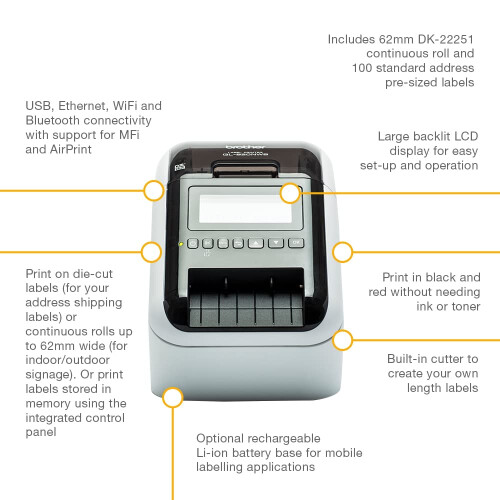 Brother Brother QL820NWBc High Speed Desktop Label Printer | Wireless/USB 2