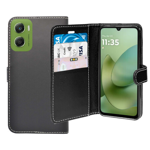 (Black) For Motorola G06 Case Wallet Flip PU Leather Cover 1
