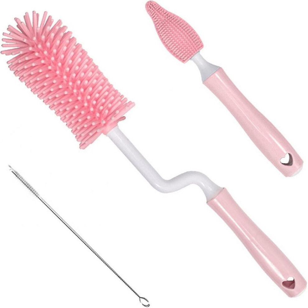 Non-Toxic Wide Range Of Use Bottle Brush Cleaner, Flexible Silicone Bristles For Dishwasher Safe And Scratch-Free Cleaning (, 1 Set) Pink