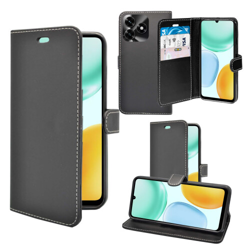 (Black) For Honor X5c Plus Case Wallet Flip PU Leather Cover 1