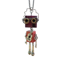 Collier pendentif Robot Steams en bois fait à la main,-FN10025