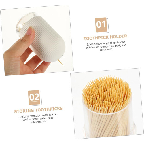 Toothpicks Multi Function Double Head Kit With PourOut Bamboo Storage Case Natural Wooden Toothpicks 2