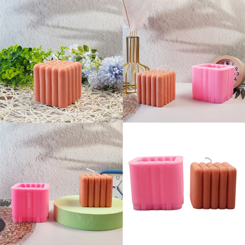 3D Cube Candle Mould Geometric Striped Silicone Molds Ornament 1