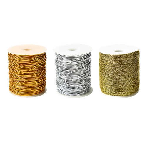 Metallic Stretch Cord Elastic Cords Braided Beading-Gold 0.8mm 2