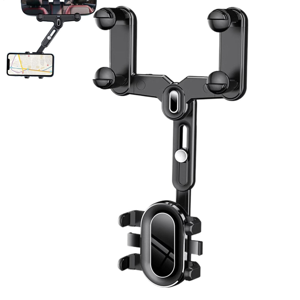 Car Phone Holder Rear View Mirror Mount 360 Rotation Adjustable Secure Fourclaw Grip Abs 9323874361475