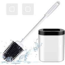 Escova de vaso sanitário com cerdas que não riscam, cabo resistente para maior controle, suporte ventilado para secagem rápida e armazenamento sem