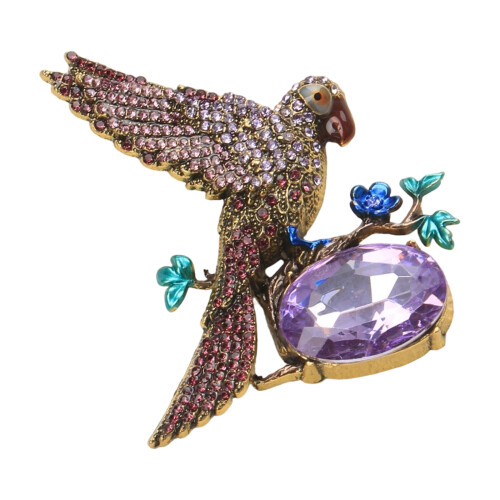 Jolie broche perruche avec incrustations de cristal-Violet