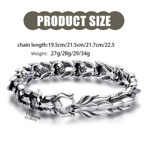 Adjustable Dragon Bangle for Men Antique Silver Gold-22cm Gold 2