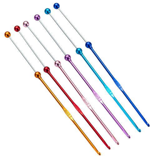 Beads Knitting Needle Metal Crochet Hook Handmade-light blue 1