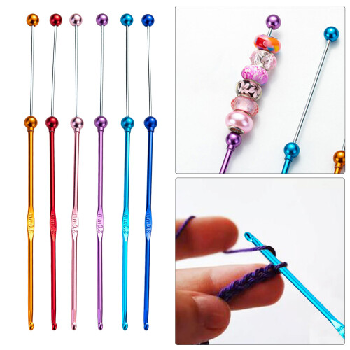 Beads Knitting Needle Metal Crochet Hook Handmade-light blue 2