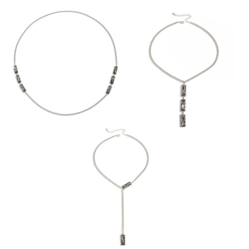 Collier longue chaîne en alliage confortable orné de strass-1 1
