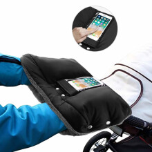 Modernt barnvagnstillbehör, vinterfrysskyddshandskar, andningsbar fleece-handmuff för barnvagn med genomskinlig telefonficka, extra tjock isolering