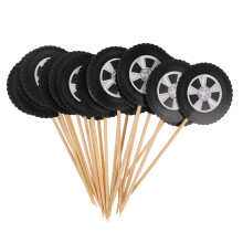 20St Festsäkra Cupcakes Toppers Med Racinghjul I Bambu Och Papper