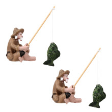 2 Sztuki Figurka Wędkarza Do Akwarium
