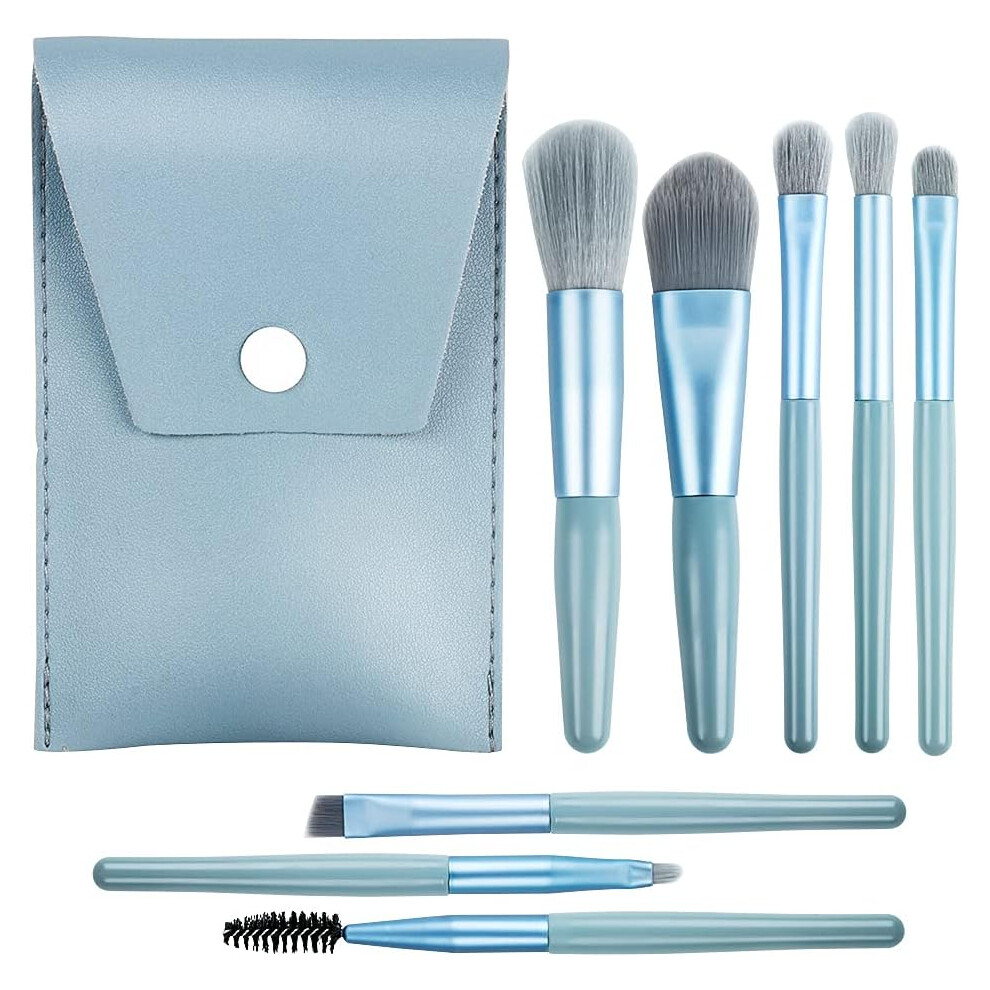 Mini Travel Makeup Brush Set, 8PCS Professional Cosmetic Brushes for Foundation Blush Eyeshadow, Premium Synthetic Fiber Bristles with Wooden Handle,