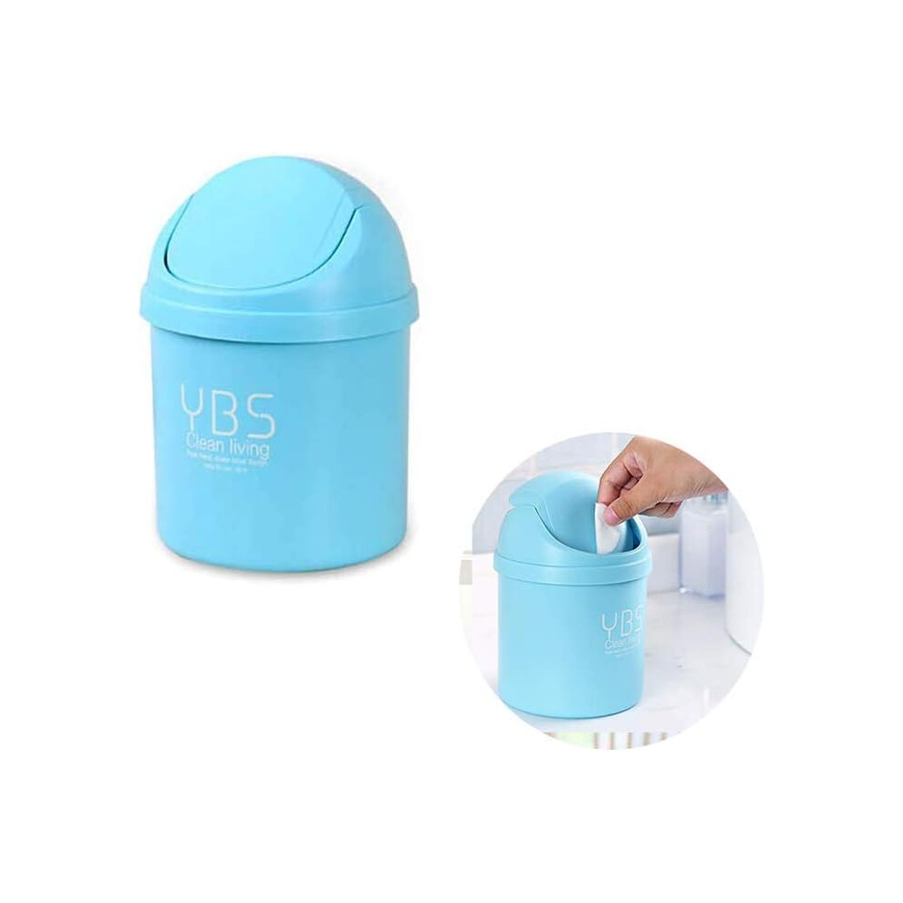 Mini Desktop Trash Can With Swing Lid Design, Multi-Purpose Usage Decorative Wastebasket For Desk Or Car (, 2 Pcs) Blue 9454554731223