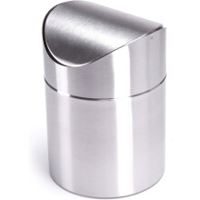 Cestino compatto in acciaio inox con coperchio a battente, ideale per scrivania, ufficio o ufficio, dal design moderno e semplice (argento).
