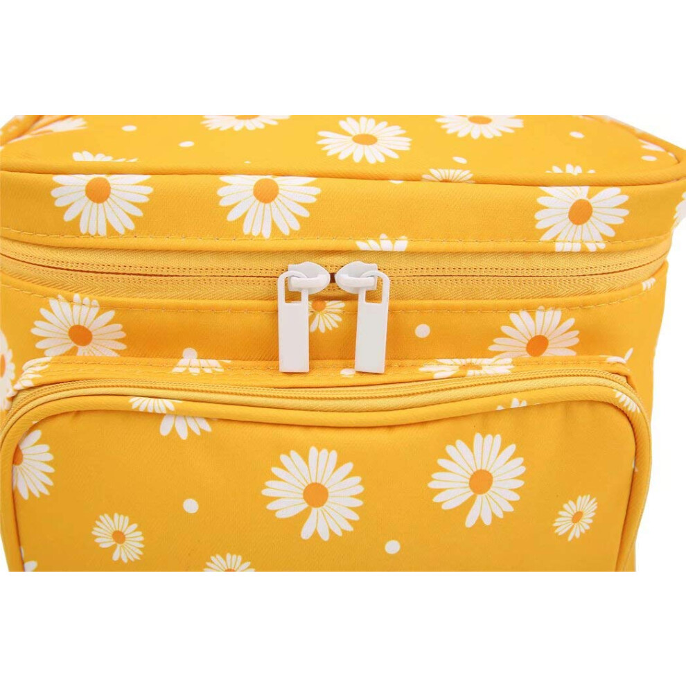 Multi-purpose Daisy Flower Makeup Organizer, Large Capacity Cosmetic Bag for Women's Travel and Daily Needs, Zippered Toiletry Bag with Portable Handl