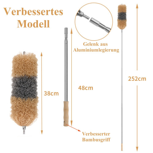 Set di spolverini riutilizzabile a doppia testa, efficiente per auto, mobili e ventilatori a soffitto (lunghezza 254 cm) 1
