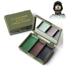 Camouflage MakeUp Three Colour Kit With Mirror, Face Colour Sticks, Black Olive Brown Military Survival