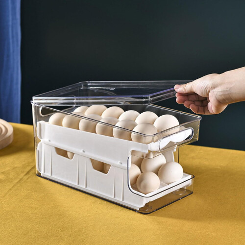 Eggs Organization Box Large Capacity Slide Organizer For Pantry Storage And Retrieval Stackable Clear Case 1
