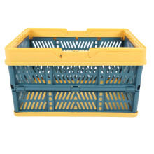 Elegant Utility Basket, Foldable Handle Plastic Basket, Portable & Space-saving Container For Outdoor, Car Trunk (Fashion Retro Contrast Color)