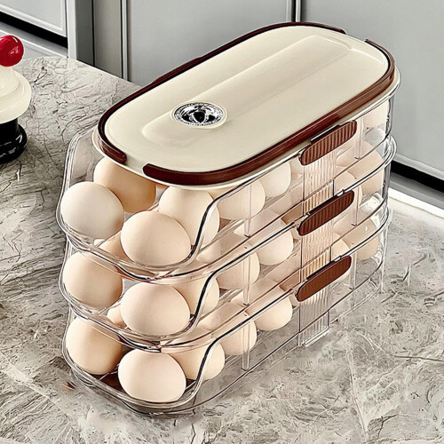 Stackable Egg Dispenser Automatic Fridge Egg Holder With Wheels RollUp Dispenser With Lid Egg Storage Box Model F 1