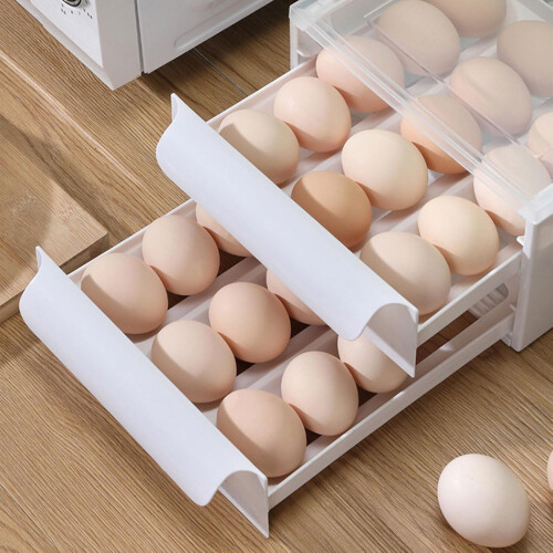 Durable Double Layer Storage Box Egg Container Slide Drawer Cream Color Egg Organizer Rack 1