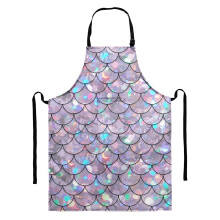 Avental fácil de limpar, com bolso grande e alça de pescoço ajustável, design impermeável com lantejoulas de sereia, 100% poliéster durável,