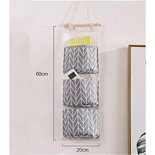Environmental Friendly Linen Cotton Fabric, Multi Functional Space Saving Organizer, Big Pockets Wall Mount for Bedroom Kitchen (Grey) 2