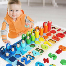 Brinquedo educativo de empilhar para crianças pequenas, brinquedo educativo Montessori com formas alfanuméricas de madeira e classificação por
