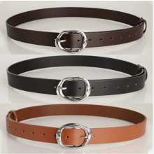 (Black,Cofee,Camel) 3Pcs Set Womens Luxury Belt Silver Buckle Casual & Classic