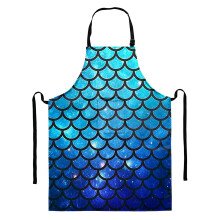 Delantal unisex con babero, 79 x 69 cm, temática marina, sirena, lentejuelas, impermeable y resistente a la decoloración, con tirantes ajustables