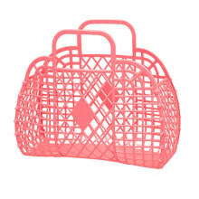 Foldable Storage Basket, Portable Folding Basket for Laundry Shopping and Organization, Waterproof Plastic Hanging Basket with Comfortable Handle, Spa