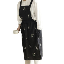 Pinafore-forkle med lommer, bomulls- og linforkle for kvinner, kryssryggforkle, pustende materiale, hudvennlig, lett og slitesterk retro blomsterprint