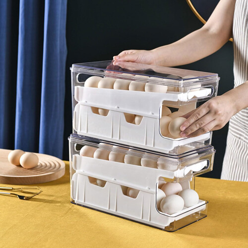 Eggs Storage Case DoubleLayer Slide Container 2Tier Egg Holder Dispenser Sturdy 2
