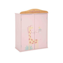 Puuvaatekaappi nukeille - Arias - 54.5x40x20.5 cm - Valkoinen ruusu - 5 hengaria mukana - 2 ovea - Tyylikäs muotoilu