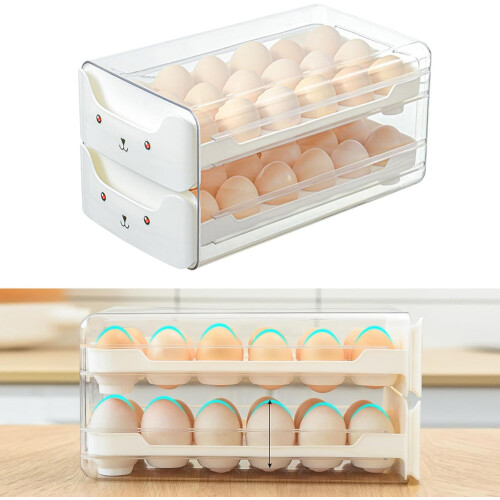 Egg Storage Box Double Layer Drawer Plastic For Refrigerator Space Saving Design Clear  Material Easy Access 1