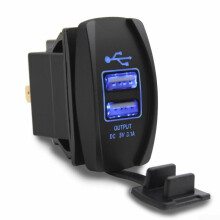 Car USB Charger Rocker Switch Panel Dual USB Fast Charging Waterproof 12V with Blue LED Indicator