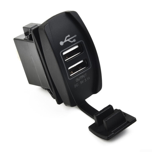 Car USB Charger Rocker Switch Panel Dual USB Fast Charging Waterproof 12V with Blue LED Indicator 2