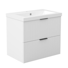 600mm White Bathroom Vanity Unit with Resin Sink 2 Drawers