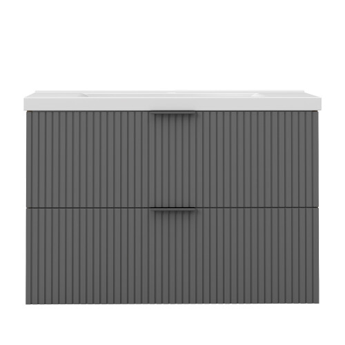 AICA 800mm Grey Bathroom Vanity Unit with Ceramice Sink 2 Drawers 2