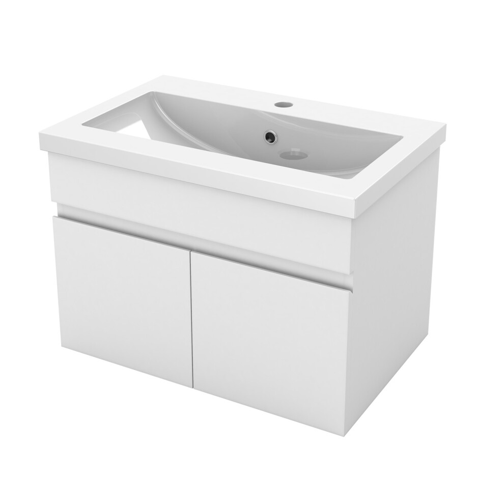 Aica 600Mm Bathroom Vanity Unit With Resin Sink 2 Doors White