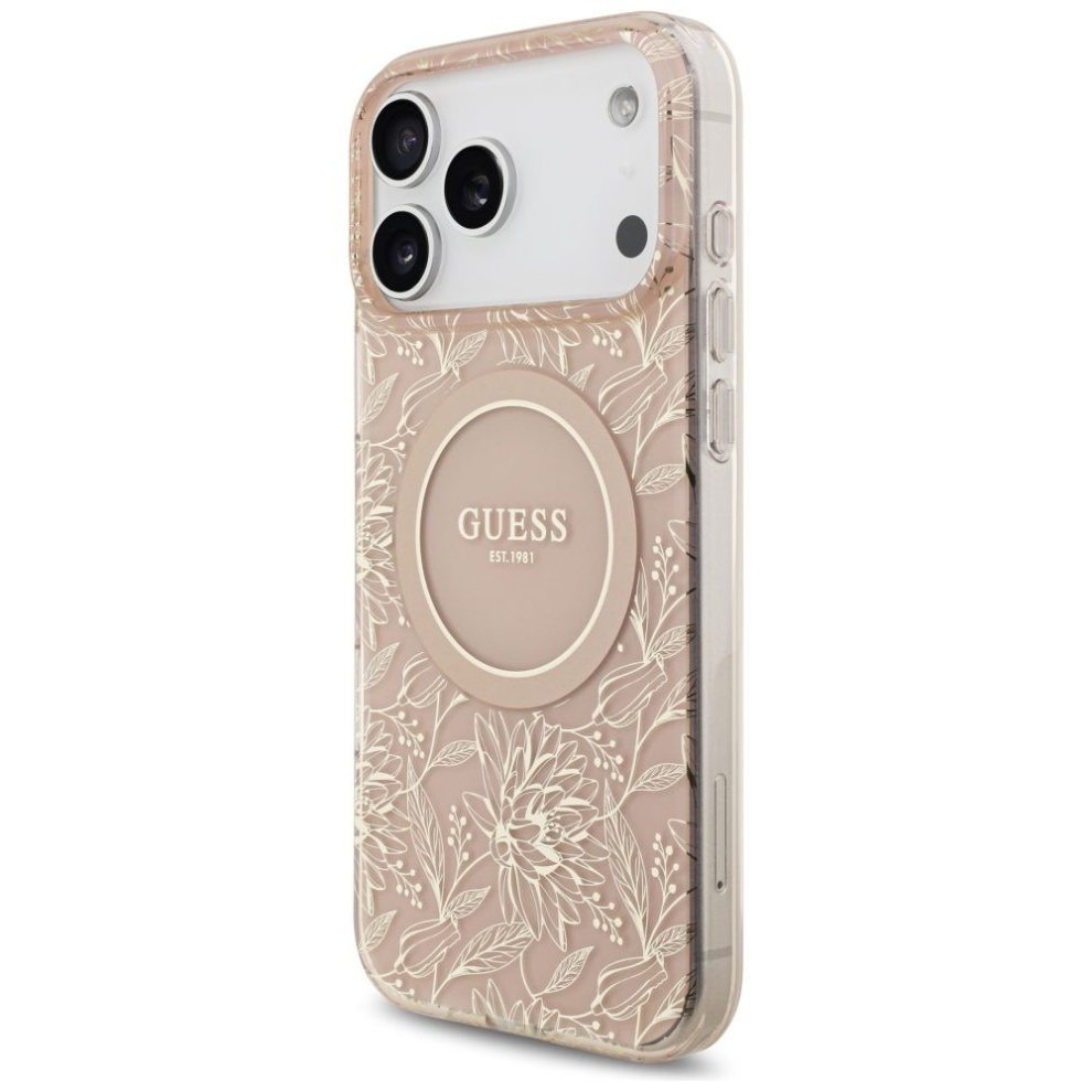 Guess Iml Flowers Electro Pearl Strap Magsafe Case For Iphone 17 Pro Max 6.9" Pink - Guhmp17xhcpofpp Pink,White 3666339526061