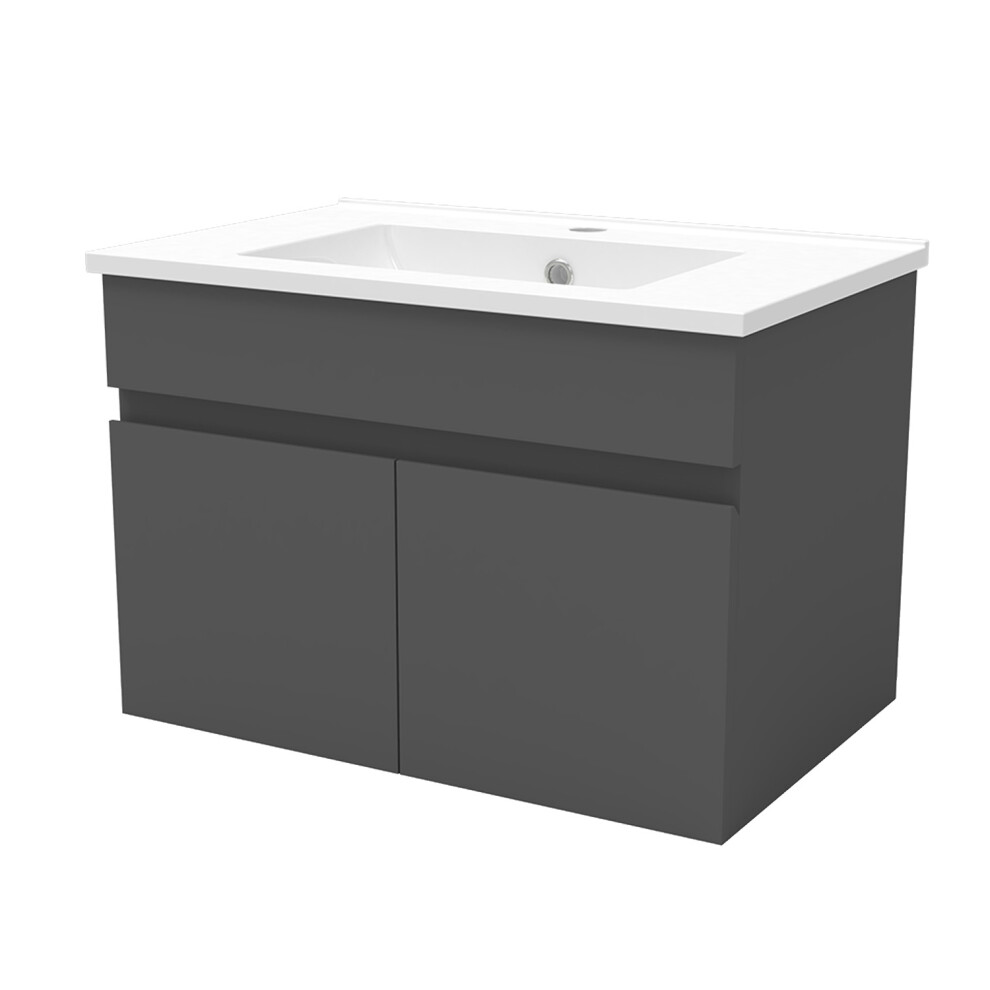 Aica 600Mm Bathroom Vanity Unit With Ceramice Sink 2 Doors Grey